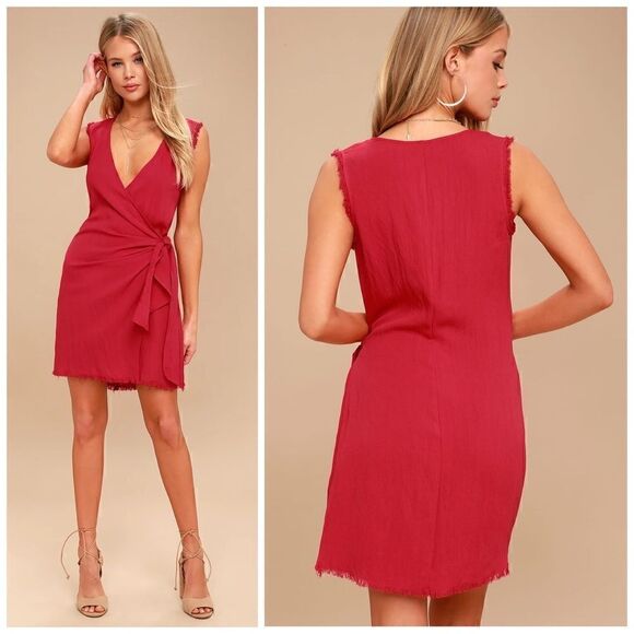 Lulus Dresses & Skirts - NWT Lulu’s Meridian Red Sleeveless Wrap Dress Sz Small